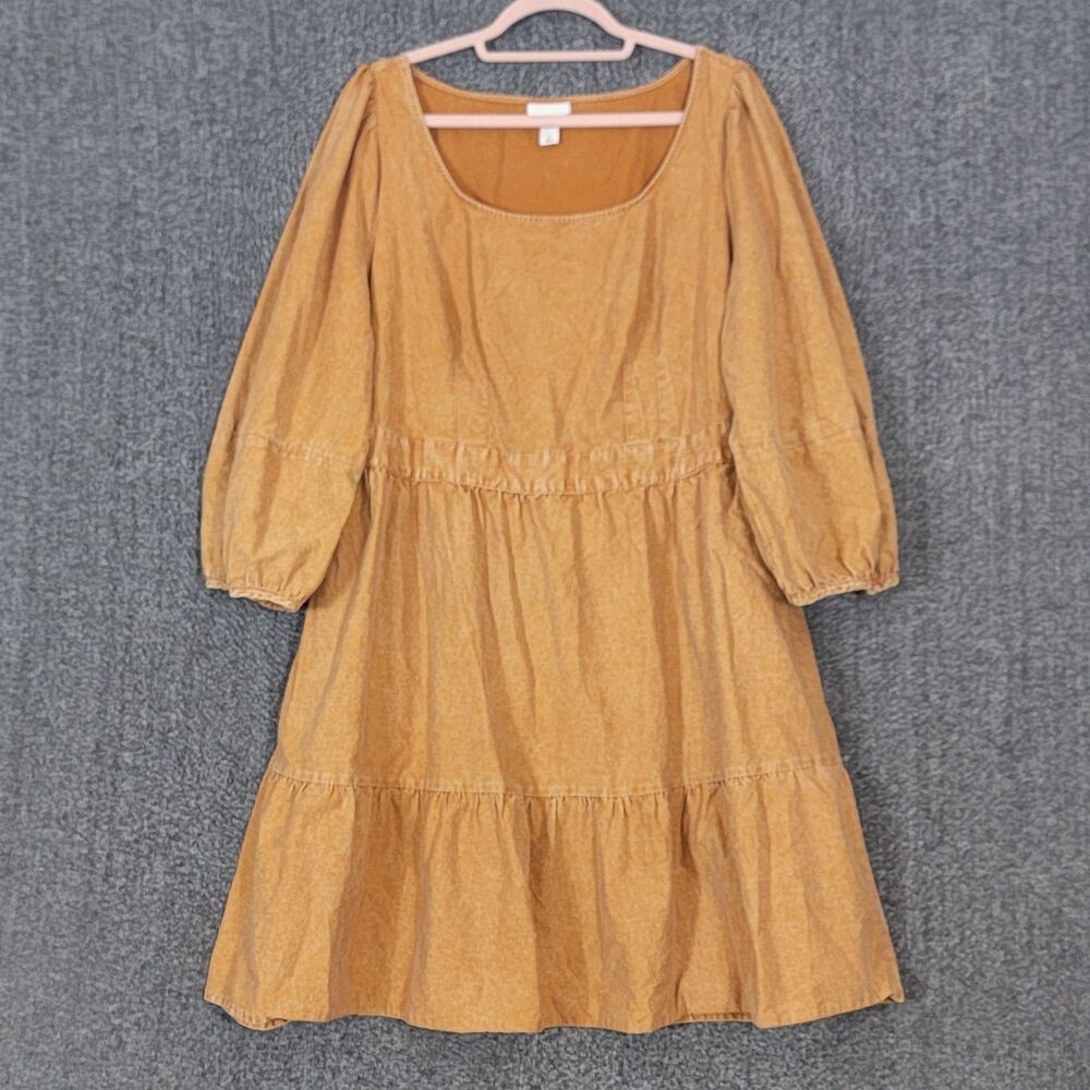 Ava & Viv Dress Womens 1X Golden Orange 3/4 Sleeve Tiered Flowy Boho Cottagecore